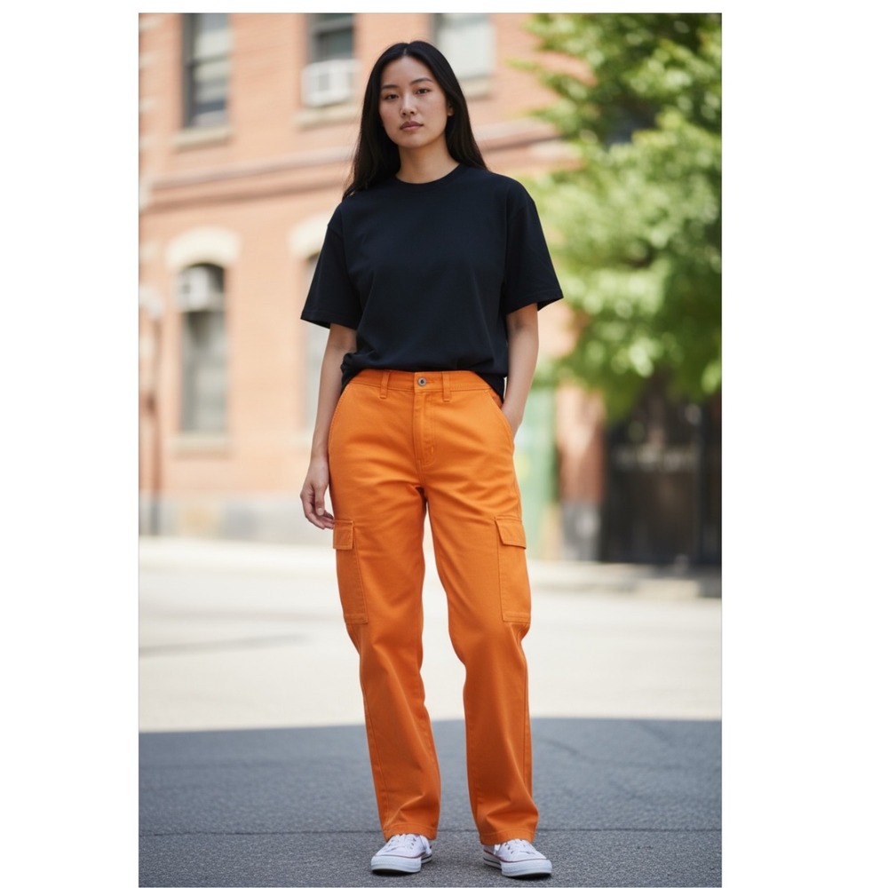 Sincerely Jules Orange Cargo Pants Women's Size 7/27 Utility Style NWT‎